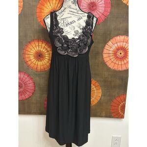 Nic & Dom Black Dress W/Rosette Embellishments Lightweight Vintage Inspired Sz L